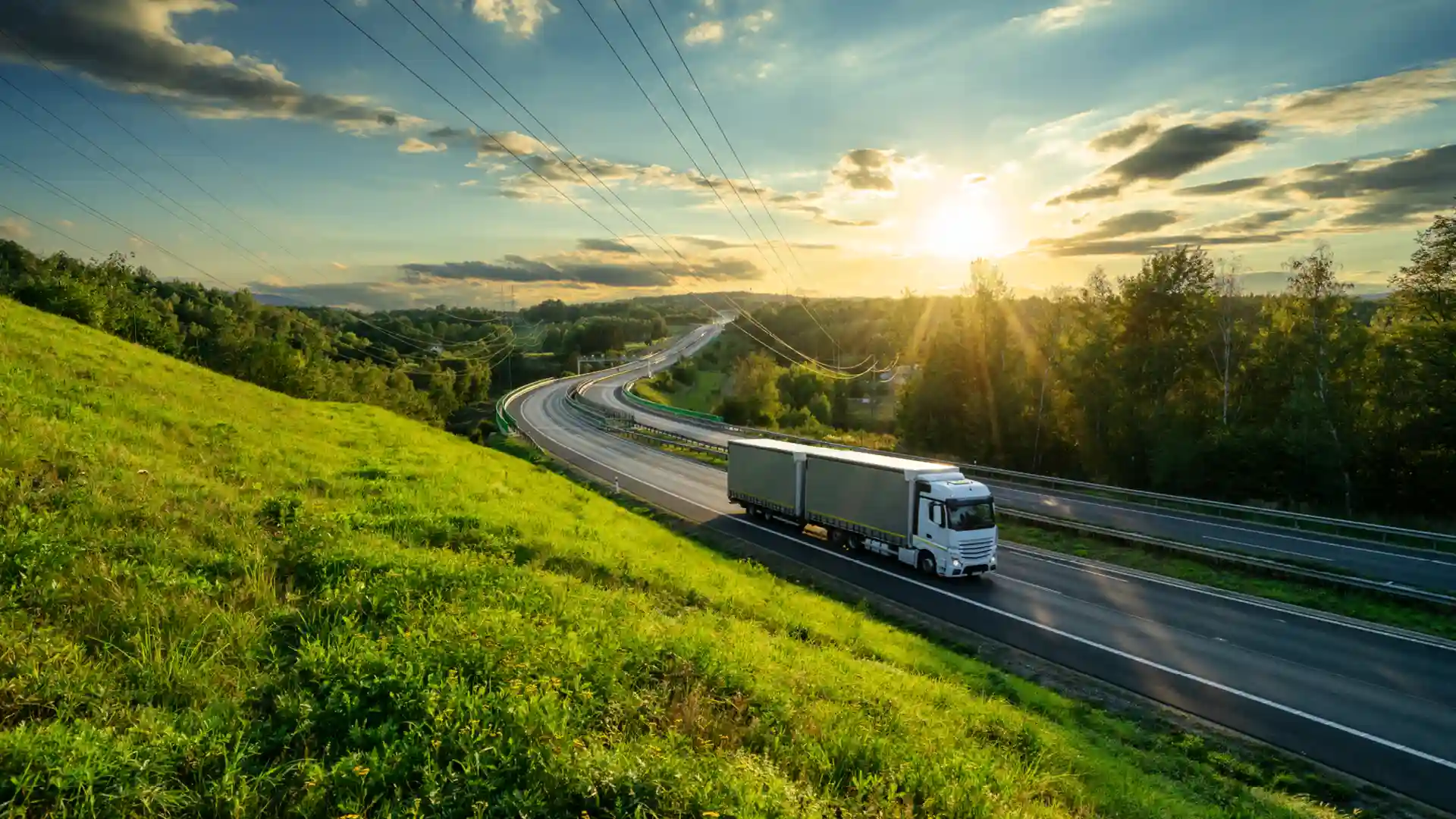 Lorry driving on empty country roads